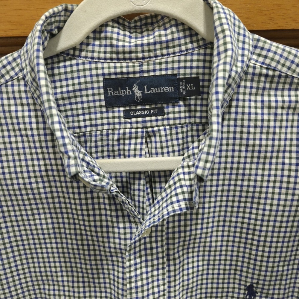 Ralph Lauren Button Down Shirt Mens XL Blue Green Excellent Gingham Classic Fit